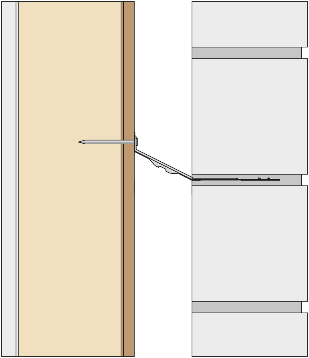 Timber to masonry wall tie including nails